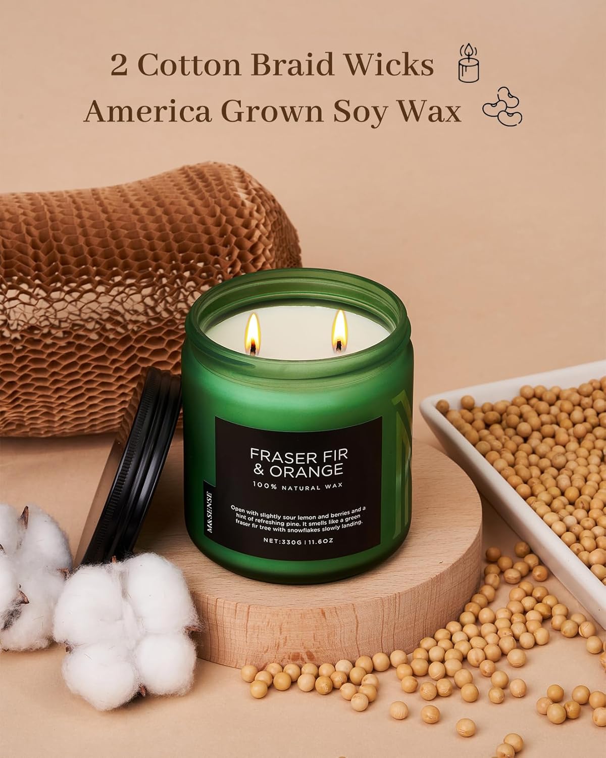 M&SENSE Fir & Orange Scented Candle, 11.6oz Soy Wax Non Toxic for Home Up to 70 Hours, 2 Cotton Wick Christmas Tree Scent Holiday Aromatherapy Candle for Relaxation