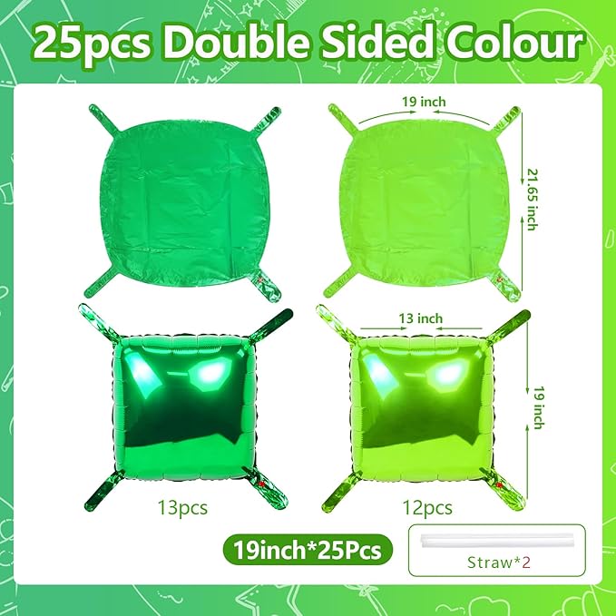 NISOCY 25PCS Dark green and Light Green Square Foil Balloons Wall Backdrop Double Sided Green Balloons Arch Kit for Birthday Baby Shower St. Patrick's Day Spring Summer Jungle Theme Party Decorations