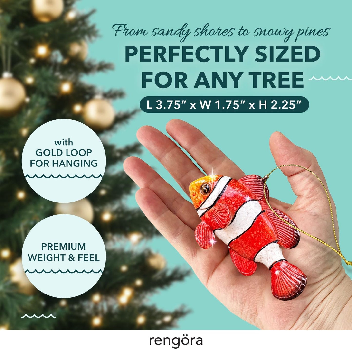 Hand-Painted Beach Christmas Ornament – Coastal Tree Decoration for Ocean Lovers – Unique Nautical Ornament for Christmas Tree or Stocking Stuffer Gift (Clownfish)