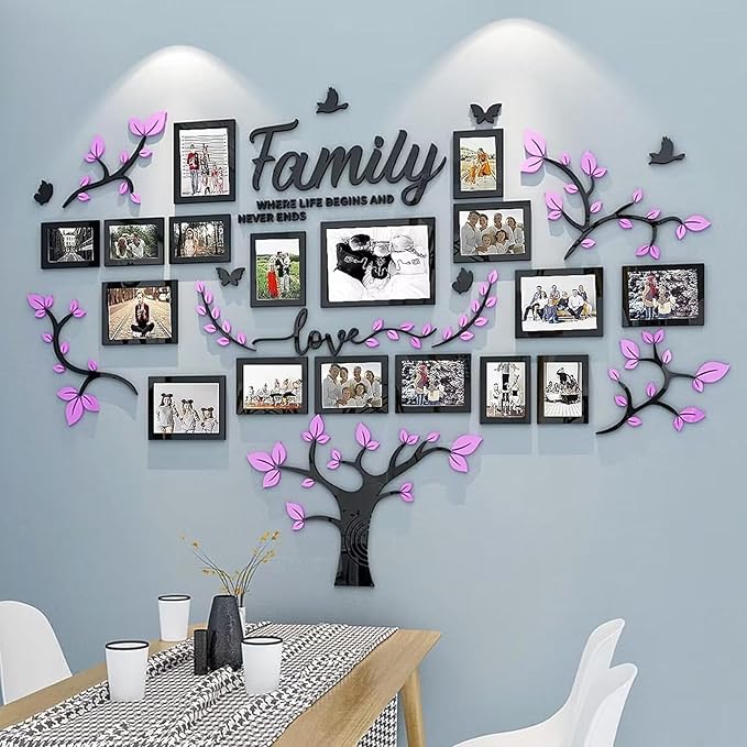 Family Tree Wall Decor - Picture Frames Collage 4x6 5x7 8x10 11x14 3D DIY-Acrylic Photo Frame for Living Room （Purple 57 * 81in）