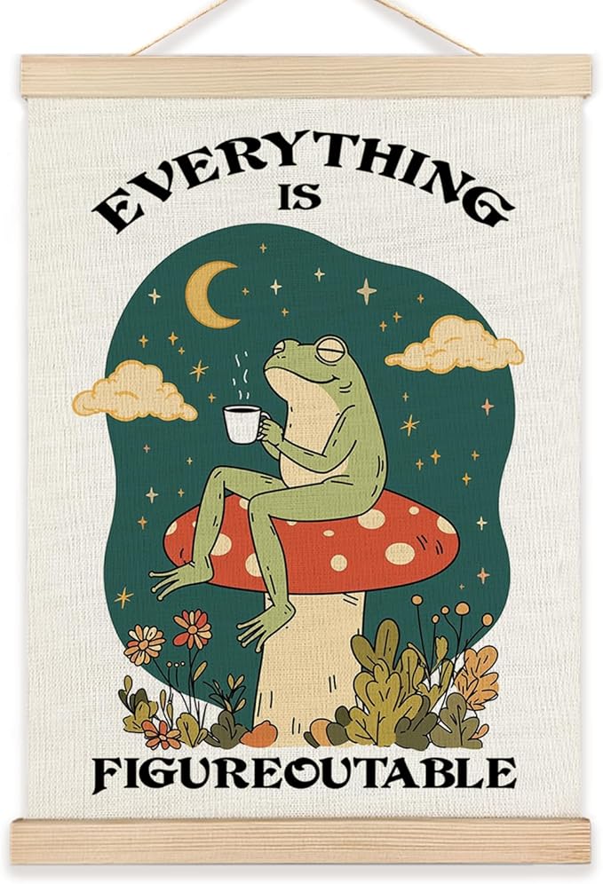 Everything is Figureoutable Inspirational Wall Decor, Rustic Cottagecore Frog Positive Affirmations Canvas Prints Wall Decor for Bedroom Living Room Home, 12x16 Inch