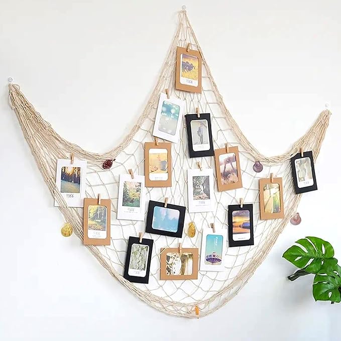 2 PCS Fish Net Decorations with Shells 80 x 40 Inch Ocean Themed Party Decor Beach Nautical Wall Hanging Fishing Net for Coastal Bedroom Bathroom or Under The Sea Party Decorations (Beige-with shells)