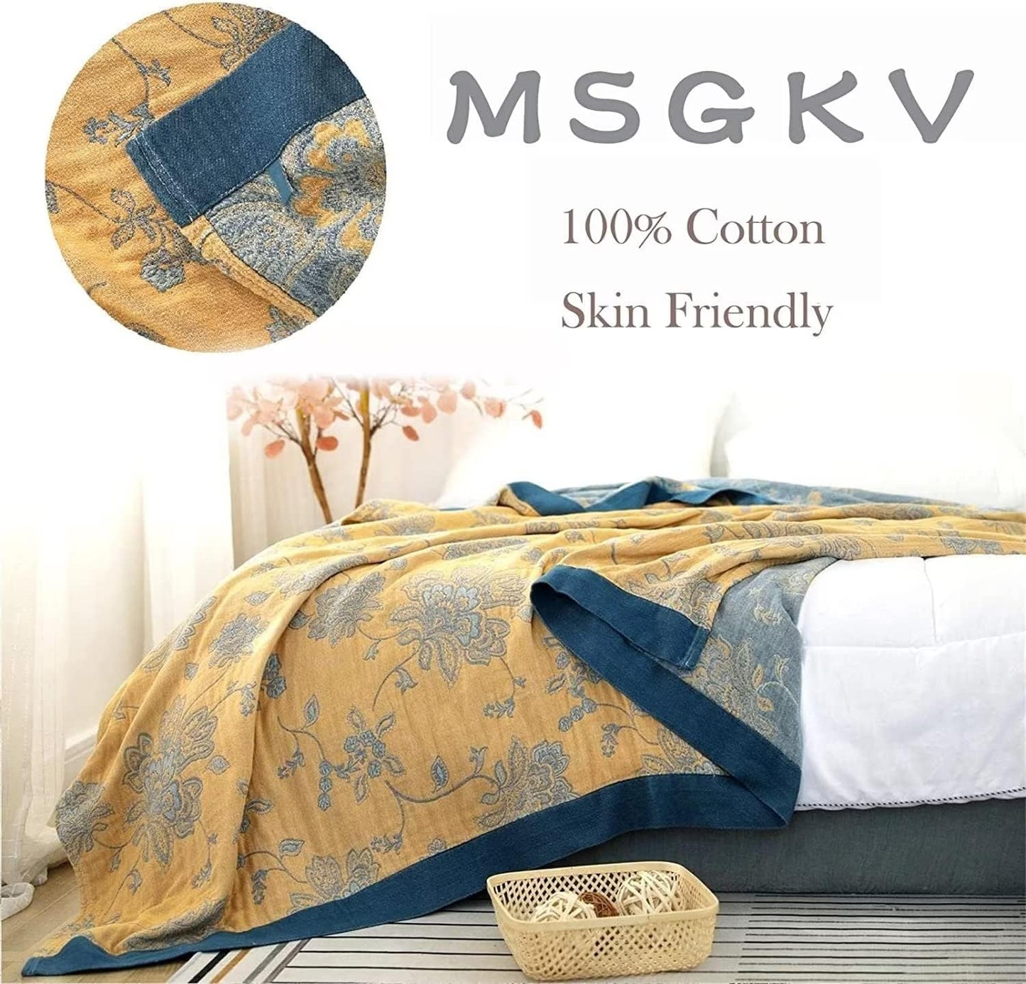 Boho Throw Blanket 100% Cotton Blankets, Super Soft Cozy Warm Blanket, Cotton Quilted Blankets, Versatile KnitWoven Blanket for Couch Sofa Bed Home Decor and Living Room, 78''Wx 90''L