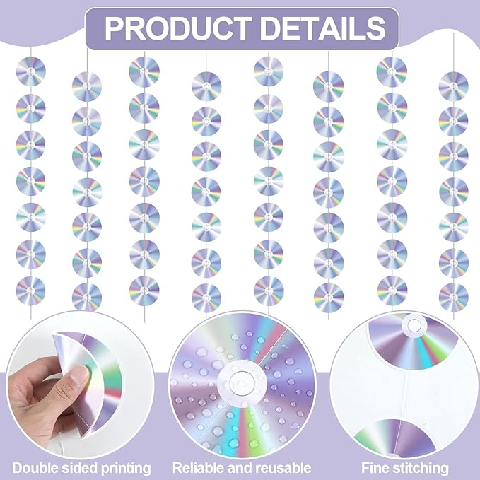 CD Disco Banners Retro 90s Theme CDs Paper Cutouts Hanging Swirl Ceiling Y2K Early 2000s Party Decorations 50s 70s 80s Music Parties Favors for Music Birthday Party Wall Decor Supplies 8Pcs