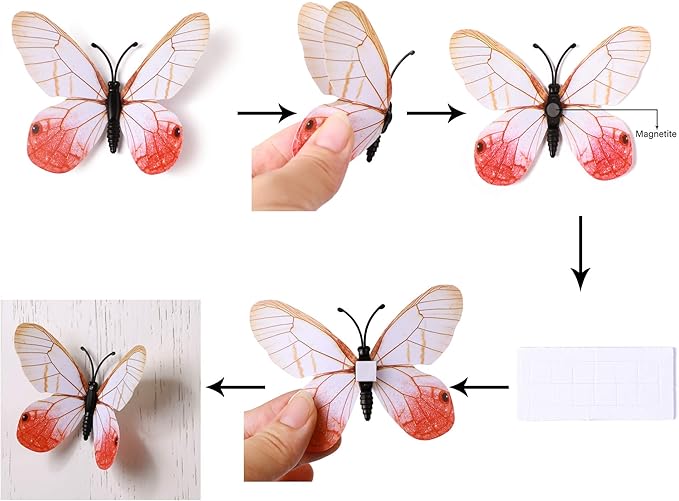 24pcs 3D Vivid Special Man-Made Lively Butterfly Wall Stickers Removable Butterflies Wall Decals 3D Nursery Art Decor for Kids Girls Bedroom Living Room Classroom Party Decoration White 2