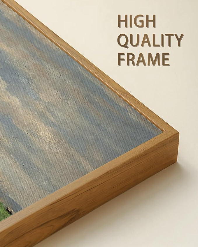 SHENIFY Vintage Framed Wall Art Cow Farm Landscape Painting Retro Meadow Scenery Farmhouse Kitchen Living Room Decor - 8x16in Natural Framed