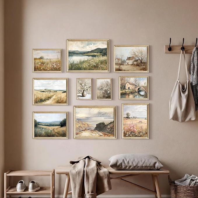 Aroutde 10Pcs French Country Canvas Wall Decor Vintage Spring Farmhouse Art Prints Floral Botanical Pictures Landscape Printing for Home Bedroom Decor (Unframed)