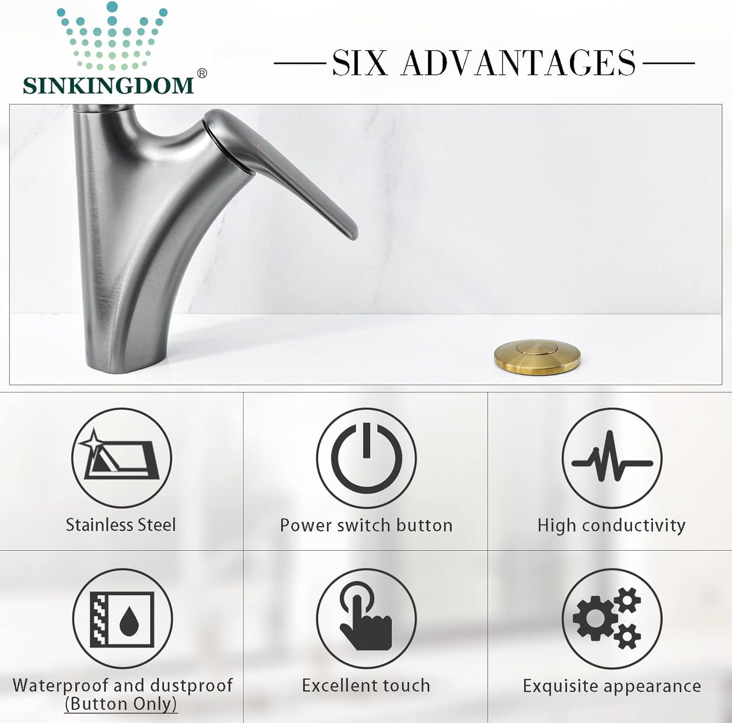 Garbage Disposal SinkTop Air Switch Kit with Stainless Steel Button, Champagne Gold