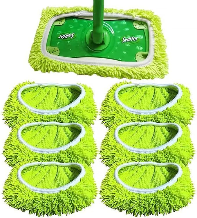 6 Pack Reusable Mop Pads Refill Compatible with Swiffer Sweeper Mop, Microfiber Wet Mopping Cloths for Floor Cleaning, Ideal for Home Cleaning Washable Floor (Green-6 Pack)