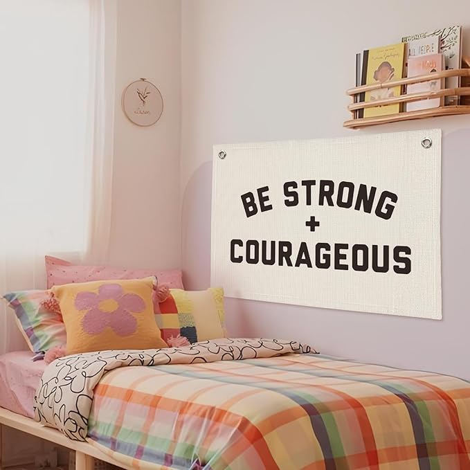 Be Strong And Courageous Banner, Christian Inspirational Wall Decor, Boys Room Bible Verse Motivational Wall Hanging Banner Flag Decor for Nursery Toddler Kids Room 20x30 Inch