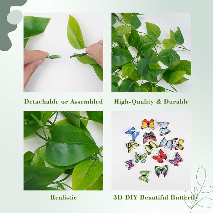 BLEUM CADE Fake Hanging Plants, 2pcs Artificial Pothos Vines Greenery for Wall Home Living Room Office Indoor Outdoor Decor (No Baskets)
