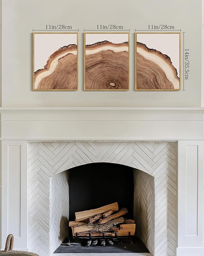 Drsoum Vintage Retro Tree Rings Wood Framed Wall Art Wood Stump Prints Modern Nature Rustic Artwork Bedroom Living Room Ready to Hang 11x14in Natural Framed