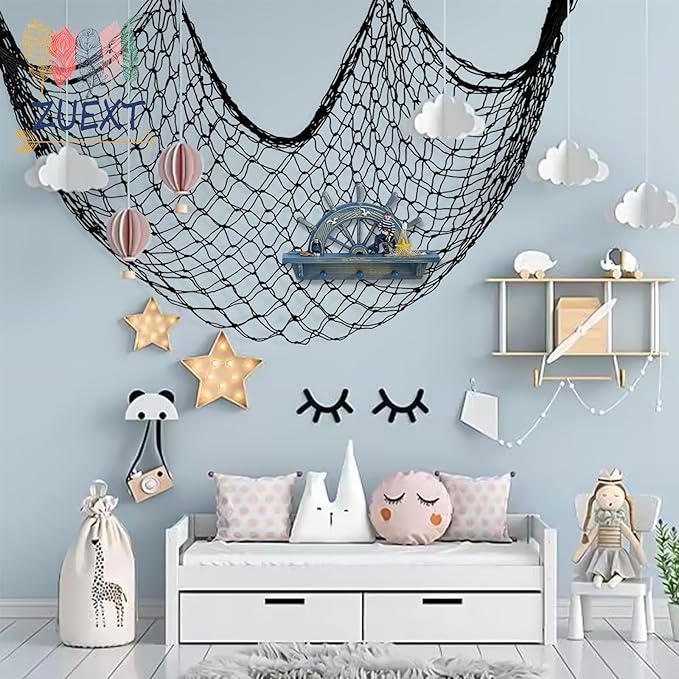 Decorative Fishing Net 5x10 ft, 3 Pack Large Black Picture Netting, Wall Photo Display Fishnet for Nautical Gothic Pirate Beach Under The Sea Theme Party Decorations,3mm Cotton Table Runner Wall Decor