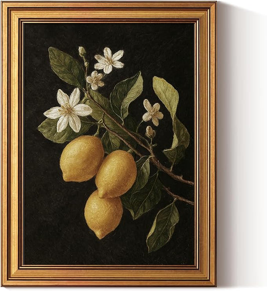 ARPEOTCY Gold Framed Canvas Art Prints,12x16inch, Lemon Botanical Art Painting, Vintage Still Life Decor for Kitchen Dining Room Bedroom Bathroom Shelf, Rustic Country Cottagecore Pictures