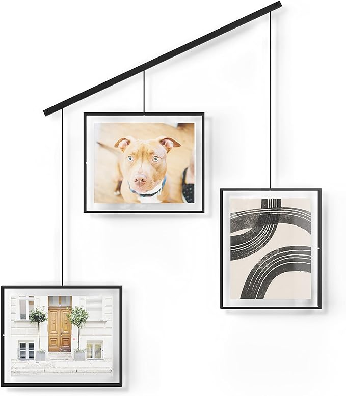 Umbra Exhibit Picture Frame Gallery Set, Adjustable Wall Collage Displays Three 8"x10" Photos, Set of 3, Black
