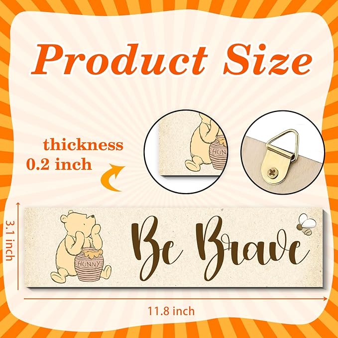 BirtDerr 4Pcs Winnie Nurasy Decor-Winnie Bedroom Wall Decor-Adorable the Pooh Sign for Baby Room-the Pooh Nursery Decor-Baby Shower Decorations(Classic)
