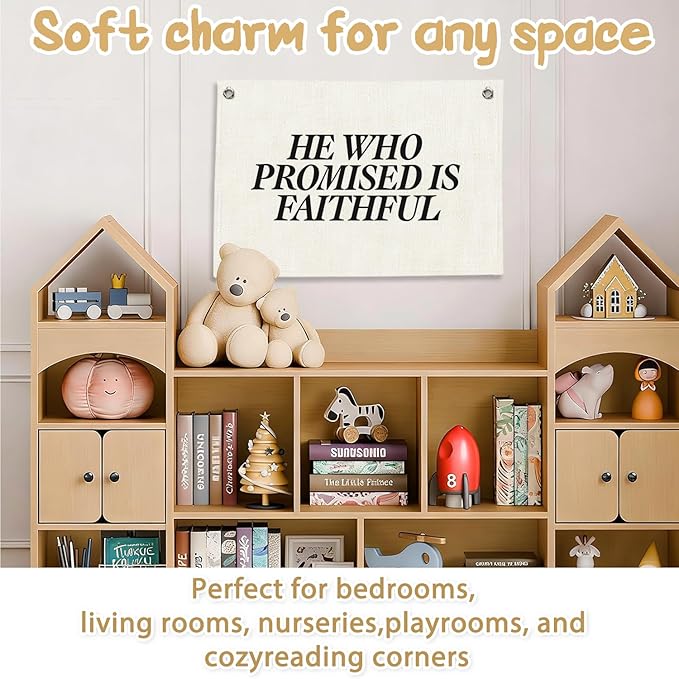 RTXLEZM Christian Bible Verses Canvas Banner Wall Hanging, He Who Promised Is Faithful Religious Scripture Modern Minimalist Wall Banner Decor for Home Bedroom Living Room Prayer Room, 20x30 Inch