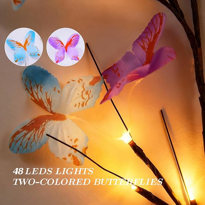 Willow Vine Light with Butterfly 48LED 5.9FT Enchanted Wall Decoration Vine Lights 8 Light Modes for Indoor Home Wall Decoration(Warm White)