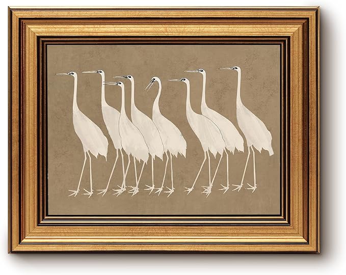 InSimSea Gold Framed Canvas Wall Art, Vintage Wall Decor for Bathroom, Cranes Animals Paintings Farmhouse Decor Aesthetic, Small Minimalist Prints for Bedroom Living Room Shelf Gift, 8x10inch