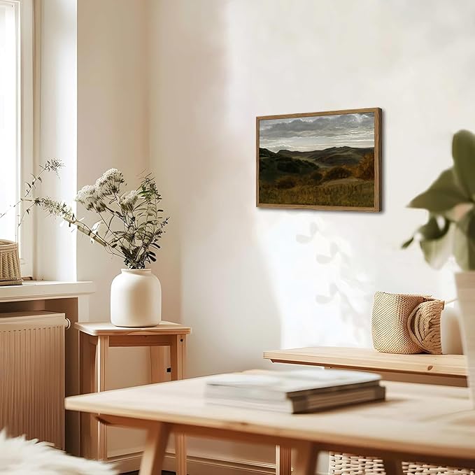 Framed Vintage Landscape Wall Art, Mountain Nature Wall Decor Paintings, Moody Countryside Canvas Prints Pictures Wall Decor for Living Room Bedroom Dining Room Office 16x24 inch