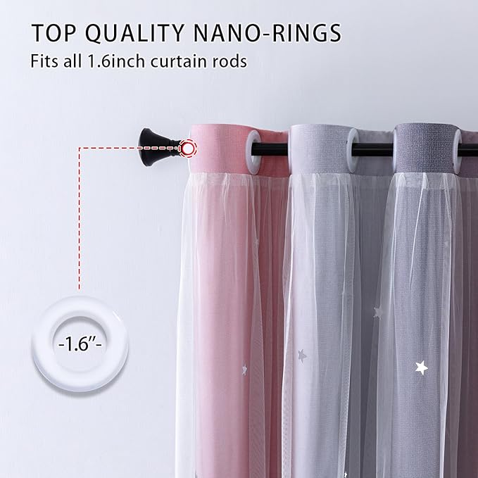 XiDi Dream Star Blackout Curtains for Kids Rooms Girl Princess Curtain for Daughter Bedroom Window (Pink Grey, W34 X L63)