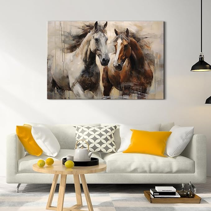 Horse Wall Art Vintage Horses Canvas Painting for Living Room Retro Farmhouse Framed Poster Prints Rustic Horses Wall Decor Minimalist Western Artwork for Bedroom Office Home Decorations 32x48"