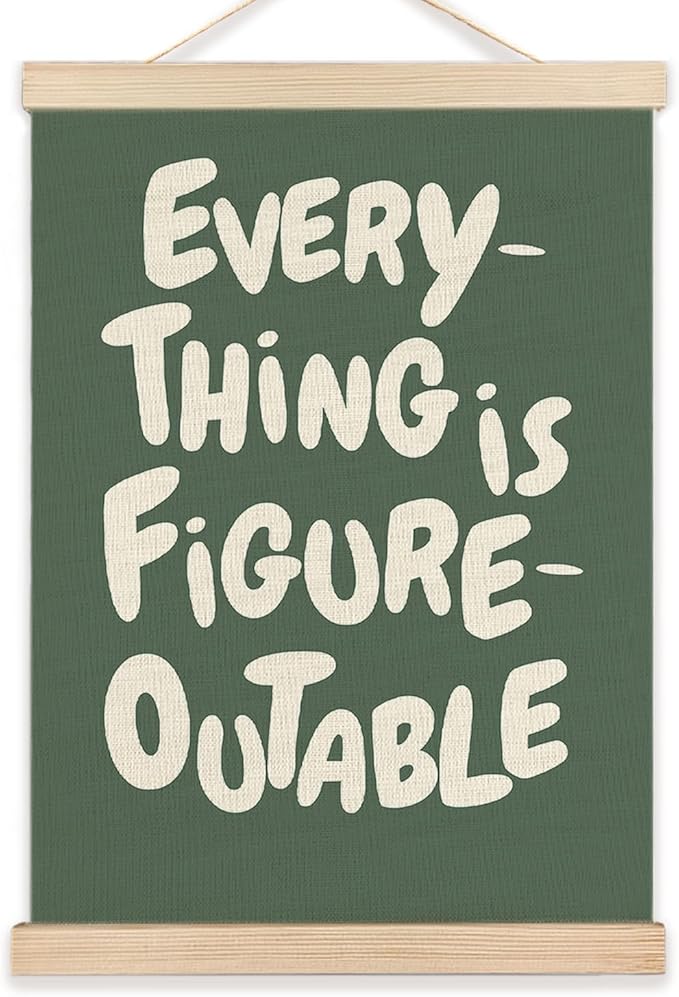LZYRF Everything is Figureoutable Inspirational Wall Art Poster Framed, Retro Green Positive Affirmations Canvas Prints Wall Decor for Home Office Classroom, 12x16 Inch