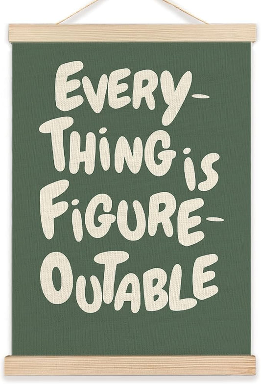 LZYRF Everything is Figureoutable Inspirational Wall Art Poster Framed, Retro Green Positive Affirmations Canvas Prints Wall Decor for Home Office Classroom, 12x16 Inch