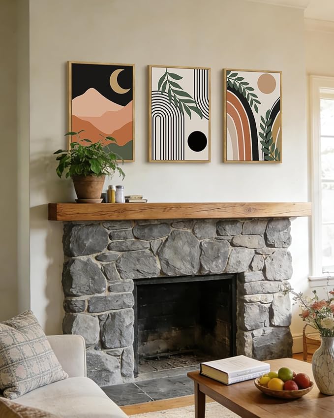 Drsoum Boho Wall Art Framed Bohemian Plant Wall Decor Abstract Geometry Artwork Hallway Living Room Prints Ready to Hang 16x24in Natural Framed