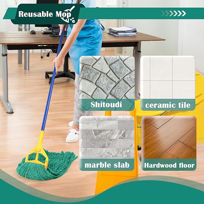 Heavy Duty Wet Industrial Cleaning Mop Head – 21 oz Green mop Head Replacement Cotton Washable Industrial mop Heads Heavy Duty for Commercial & Home Cleaning（Green）