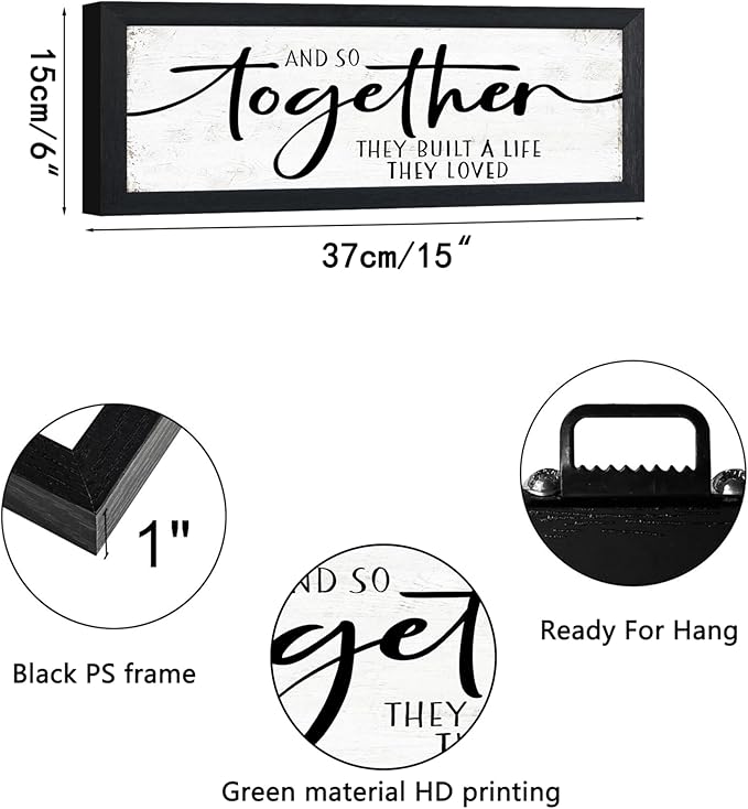 And So Together They Built A Life They Loved Sign: Wall Decor Farmhouse For Home Decor Bedroom Framed Above Bed Rustic Country Master Wall Art Decor 6" x 14.5"