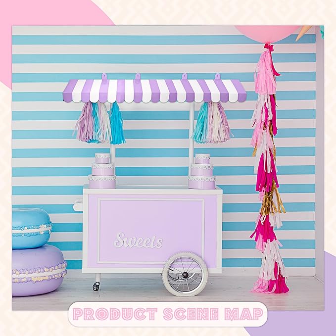 Boao 4 Pack Circus Awning Decoration 3D Stripe Cardboard Awning Carnival Wall Decor Circus Party Favors for Lemonade Stand Bakery Ice Cream Truck Bulletin Board Decor(Purple and White)
