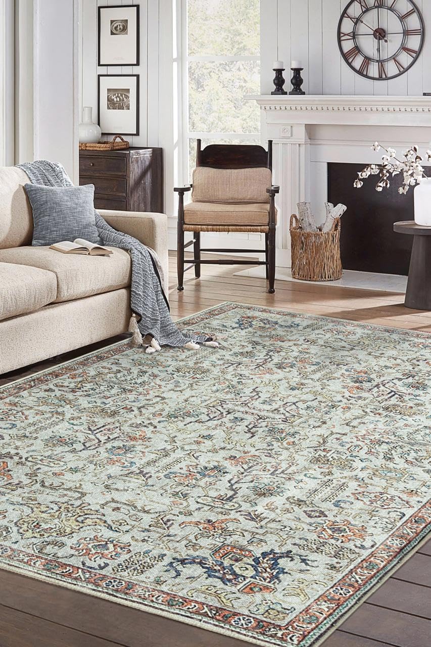 Keen Home Design 8x10 Rug - Machine Washable Area Rug with Non-Slip Backing, Ideal for Living Room, Dining Room, Bedroom - Vintage, Easy Clean, Durable, Low Pile Rug - (8' x 10')