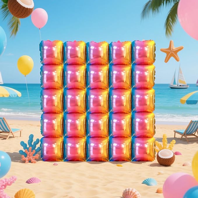 NISOCY 25PCS Gradient Colorful Square Foil Balloons Wall Backdrop Double Sided Colored Balloon Tunnel Arch Kit for Birthday Graduation Baby Bridal Shower Wedding Anniversary Party Decorations