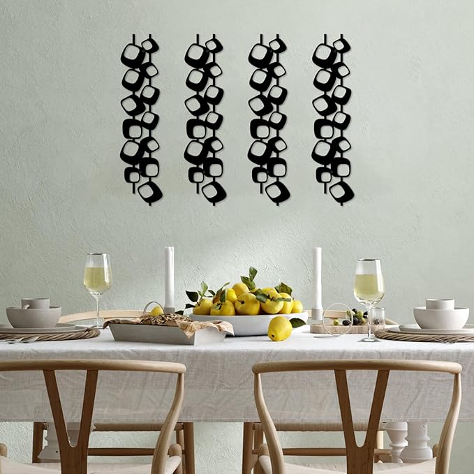 ruelen Mid Century Abstract Metal Wall Art Sculpture - Textured Geometric Decor, Set of 4, 2D Black Vertical and Elegant Design for Living Room, Bedroom, Office, Home (15.7x3.9in)