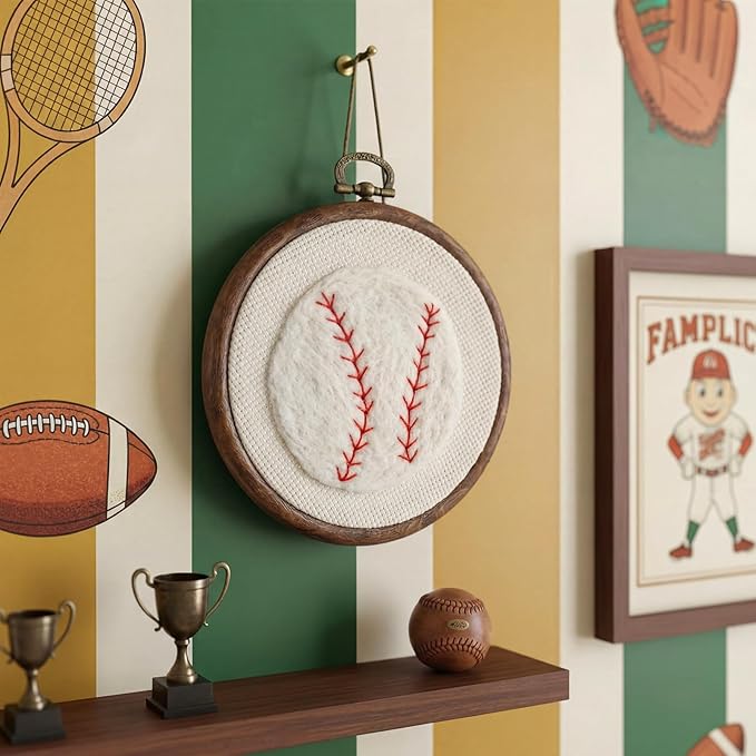 Chunful Felted Nursery Wall Decor Wall Art Decorative Artwork for Nursery Themes Bathroom Living Room Classroom Home Decoration (Baseball)