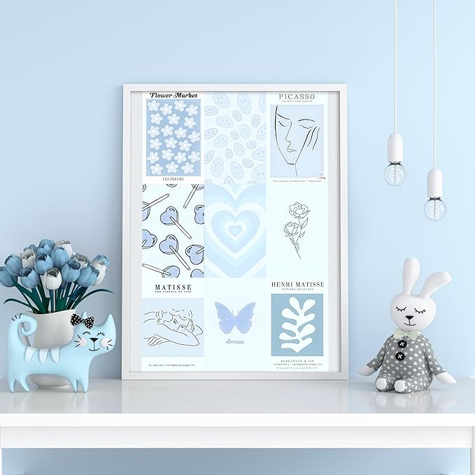 Blue Room Decor Aesthetic, Blue Wall Collage Kit Posters for Room Aesthetic Posters Prints, Blue Aesthetic Dorm Room Decor for Teen Boys Girls (50pcs 4x6 inch)