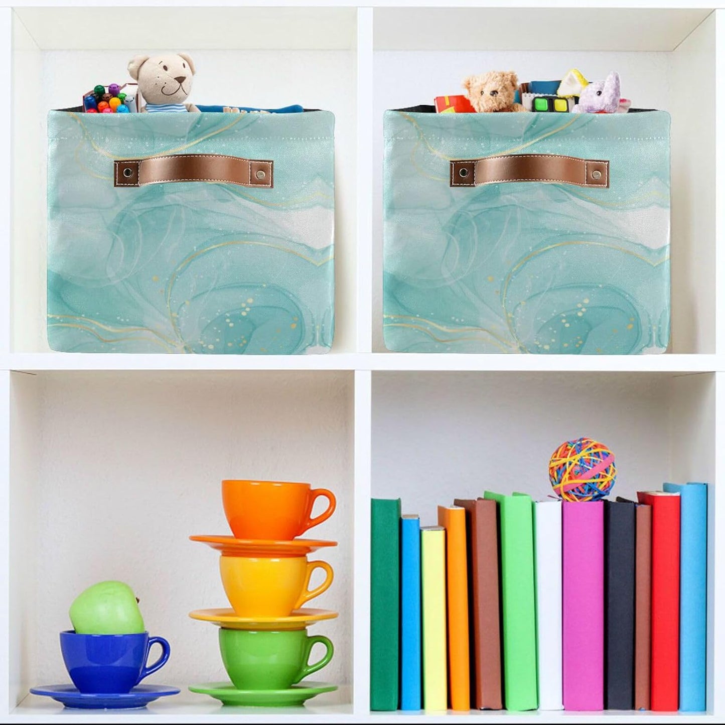 susiyo Large Foldable Storage Bins Storage Cubes Bin Baskets for Shelves with Handles Decorative Fabric Storage Baskets for Organizing Shelves Closet Nursery Home Toys 2 Packs,Green Marble