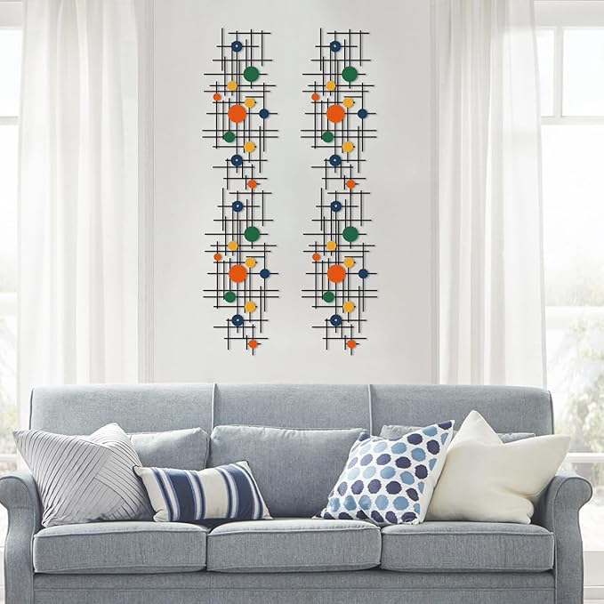 ruelen Set of 2 Minimalist Geometric Wall Decor - Modern Metal Wall Art for Living Room, Bedroom & Office – Abstract 2D Design in Bright Colorful Style