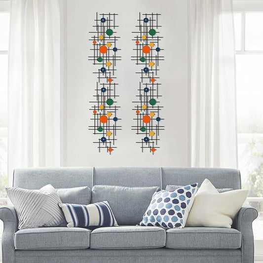 ruelen Set of 2 Minimalist Geometric Wall Decor - Modern Metal Wall Art for Living Room, Bedroom & Office – Abstract 2D Design in Bright Colorful Style