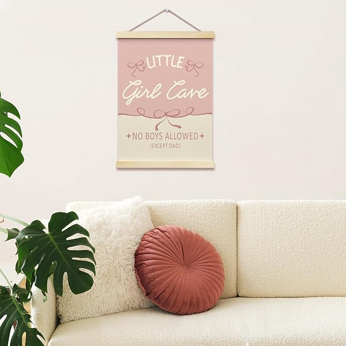 Little Girl Cave Posters Hanger Frame for Girls Room Hanging Pink Bows Poster for Bedroom Kids Room Classroom Decor Wall Art Decor for Nursery Playroom Canvas Wall Art Print 16x12 Inches - YY044