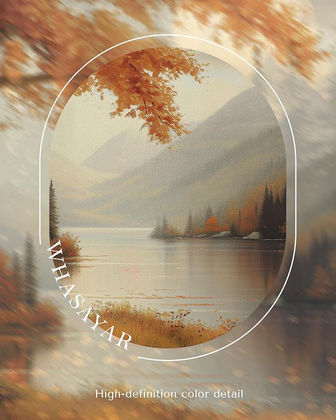 WHASAYART Vintage Fall Tranquil Nature Forest Landscape Wall Art 12x16, Framed Autumn Mountain Path Lake Scenic Canvas Painting Print, Rustic Artwork Farmhouse Bathroom Bedroom Entryway Décor