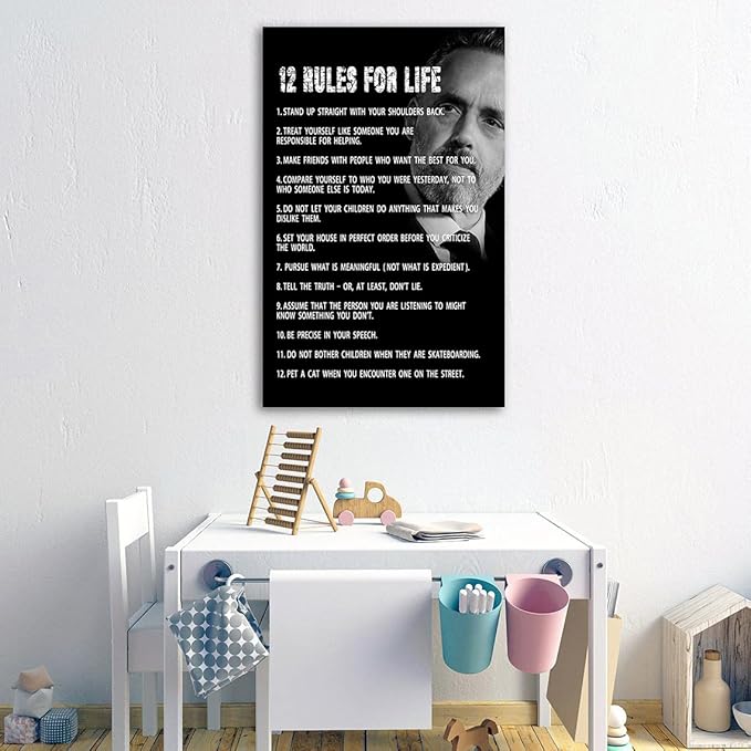 AMART SUN The 12 Rules For Life Inspirational Printed Canvas Wall Art • 12 rules of life poster • Motivational Artwork Modern Home Decor For Home,Office,Gym,Classroom Wall Decor Framed Ready to Hang