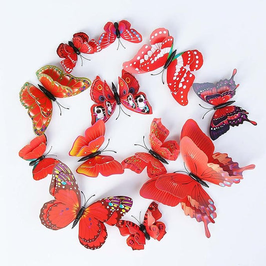 Butterfly Wall Decor 24/48 PCS, 3D Butterflies Stickers for Party Decorations with Magnets (Red, 48)