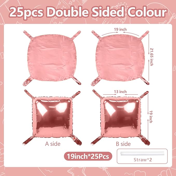 NISOCY 25PCS Rose Gold Square Foil Balloons Wall Backdrop Double Sided Rose Gold Balloon Tunnel Arch Kit for Birthday Valentines Wedding Anniversary Bridal Baby Shower Graduation Party Decorations