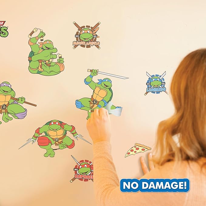 Teenage Mutant Ninja Turtles Wall Decals - Set of 10 TMNT Vinyl Wall Sticker Bedroom Decorations - Peel and Stick Room Decor Red Green Blue Purple