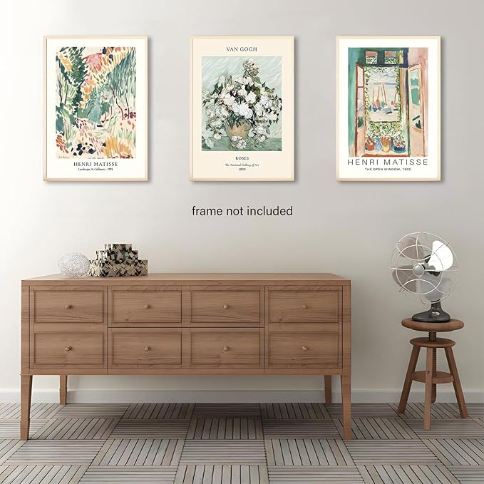 LYPHNX Sage Green Matisse Poster Wall Art Vintage Abstract Floral Prints Set of 3 Mid Century Aesthetic Flower Artwork Painting Picture Canva Decor for Living Room Bedroom Bathroom 16"x24" Unframed