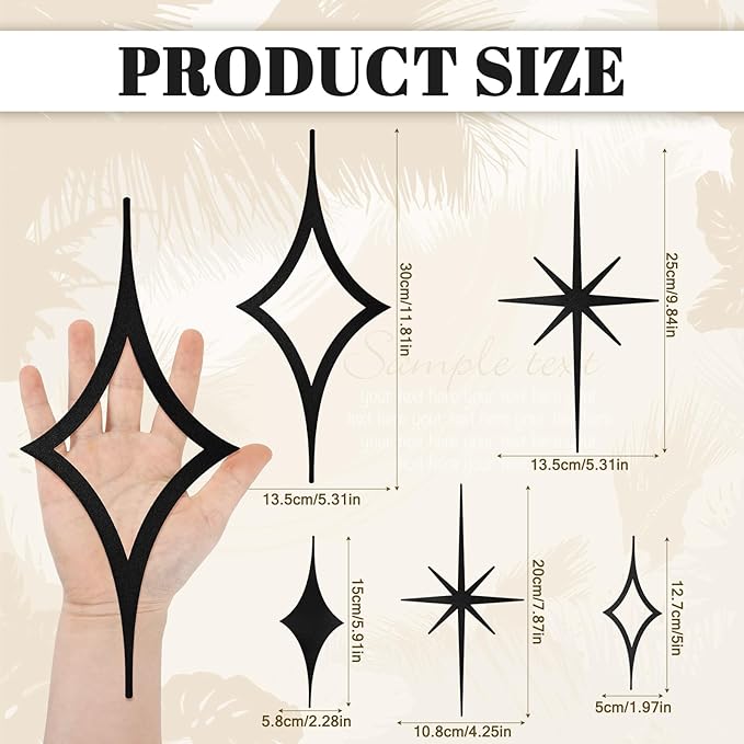 Yaocom 5 Pieces Mid Century Wall Decor Black Metal Vintage Starburst Retro Decor Mcm Wall Art Sculpture Mid Century Elegance Accents Diamond Star Bursts Vintage Style Home Decoration