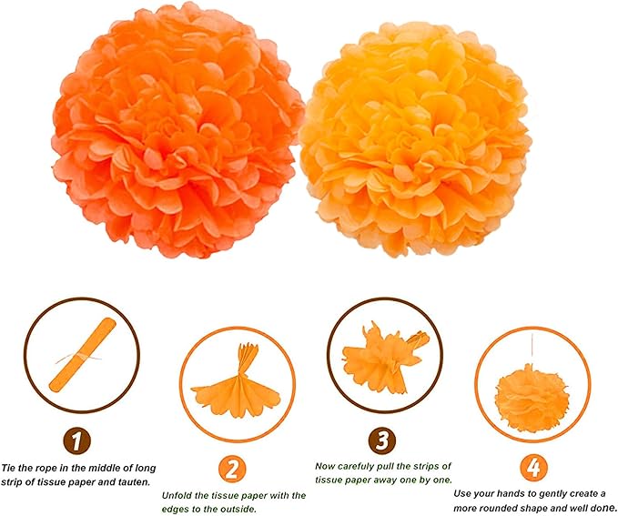 We Moment Orange Paper Pom Poms Decorations for Wedding Birthday Thanksgiving Orange Party Decoration Ceiling Wall Hanging Tissue Flowers Decorations 12pcs 2 Colors of 12 Inch 10 Inch
