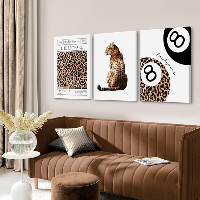 Trendy Leopard Wall Art Cheetah Print Canvas Wall Decor 8 Ball Poster Preppy Room Aesthetic Pictures Funky Coquette Vintage Prints Y2k Fashion Lucky Posters for Bedroom 12x16x3 Inch Wrapped Canvas